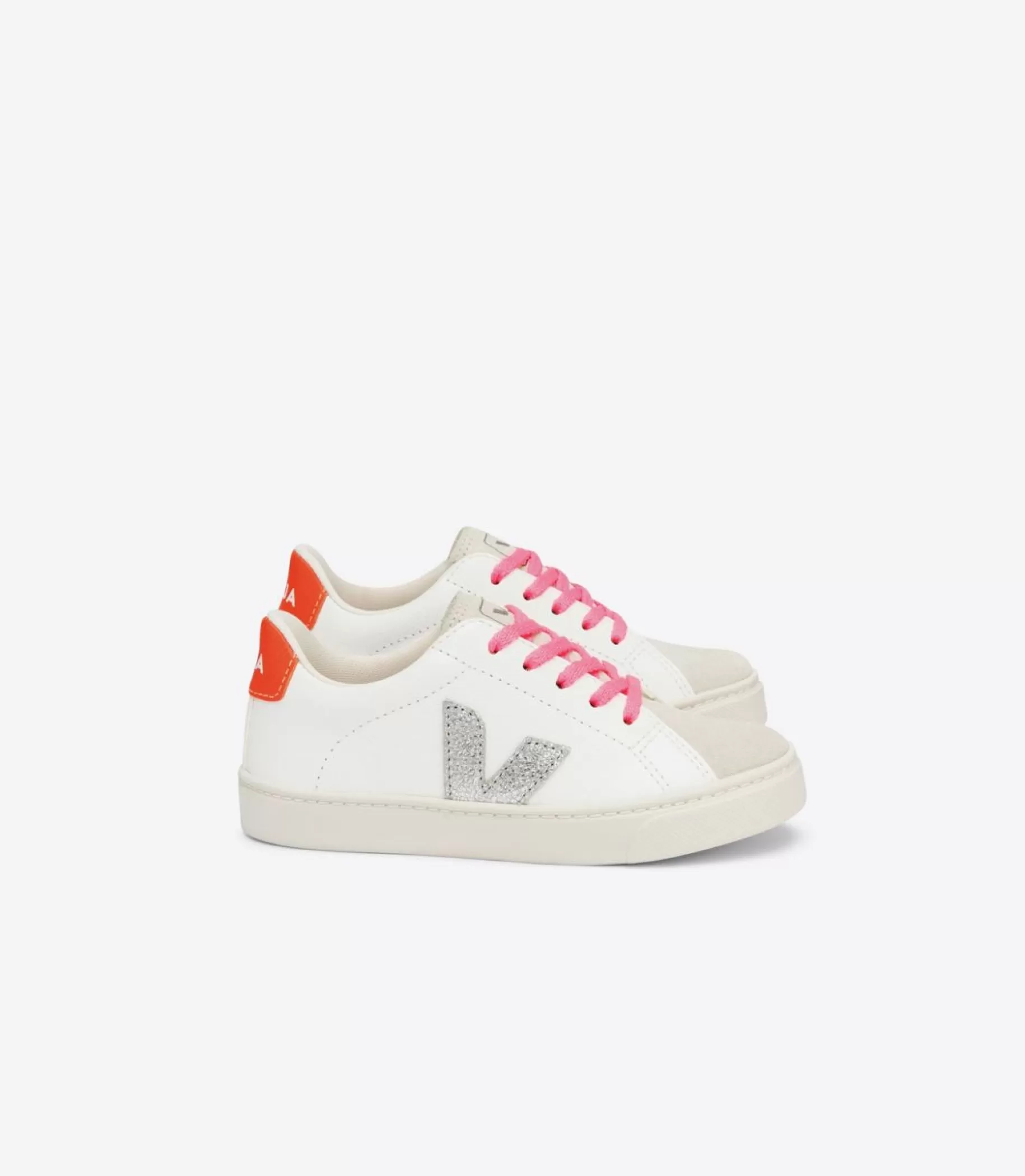 Shop VEJA Esplar Laces Chromefree Leather White Silver Orange Fluo